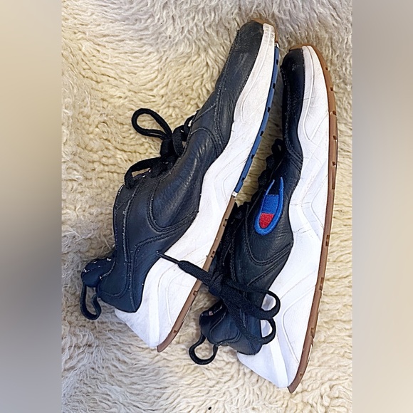 Champion Soft Leather Black Sneakers with Blue & Red Logo Accents - Picture 6 of 7